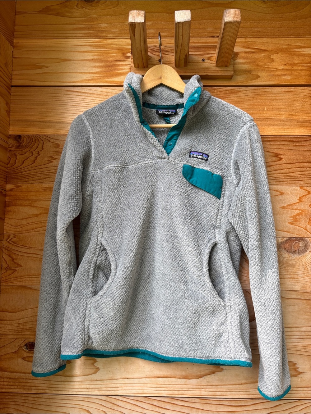 Patagonia Re-Tool Snap-T Fleece Pullover Gray Teal Women’s Medium